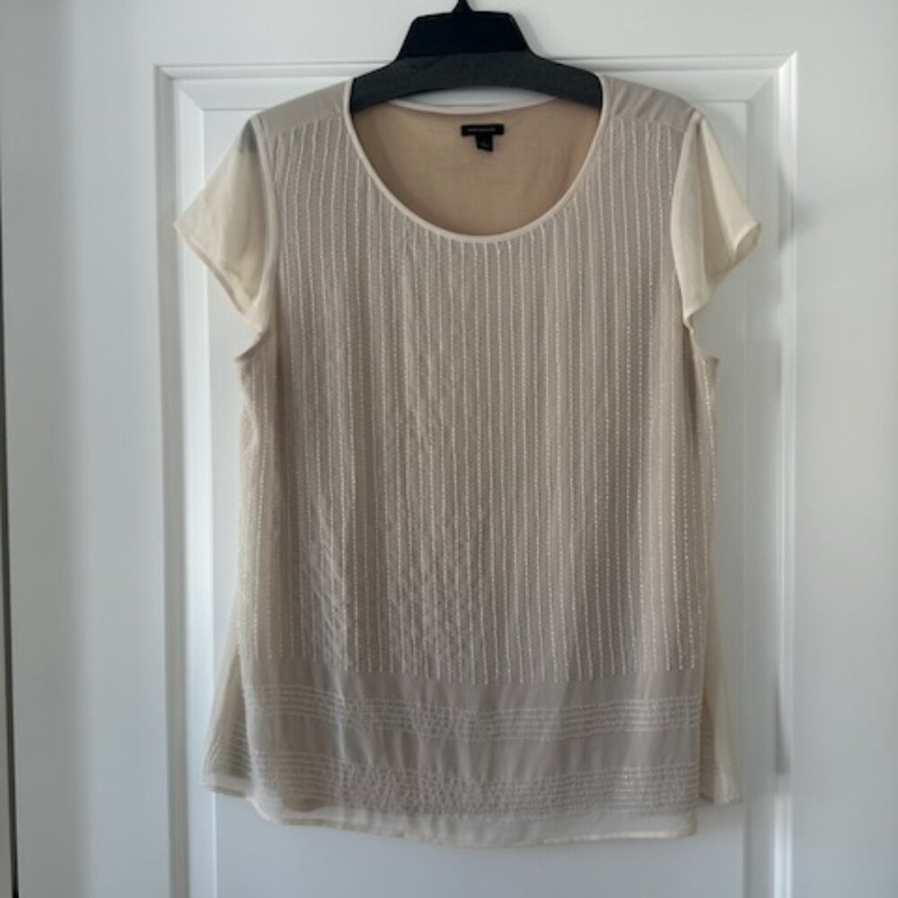 Ann Taylor Beige Beaded Top Size Large
